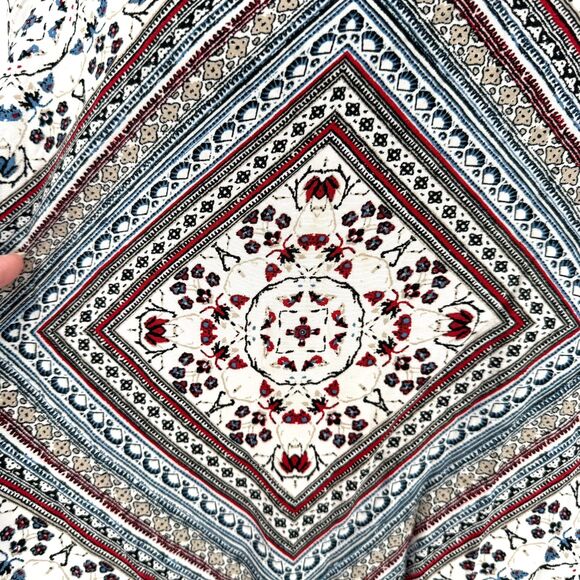 J. Jill Diamond Print Blouse Size LARGE 3/4 Sleeve Boat Neck Abalone Button Back - Picture 6 of 15